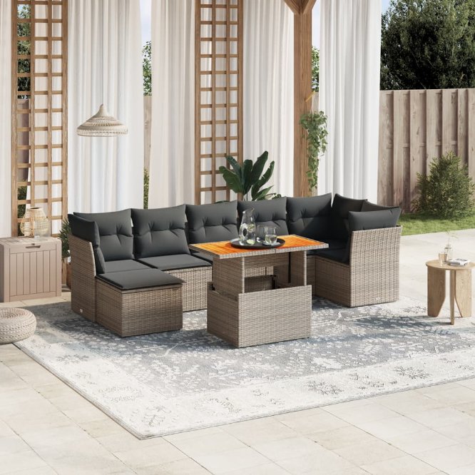 8-tlg. Garten-Sofagarnitur mit Kissen Schwarz Poly Rattan