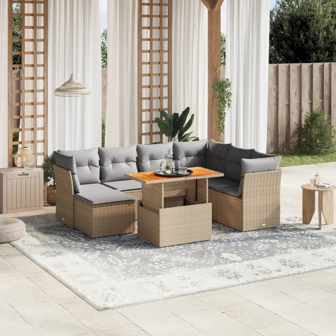8-tlg. Garten-Sofagarnitur mit Kissen Schwarz Poly Rattan