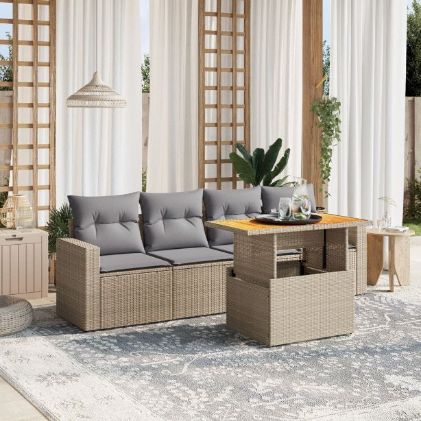 5-tlg. Garten-Sofagarnitur mit Kissen Schwarz Poly Rattan