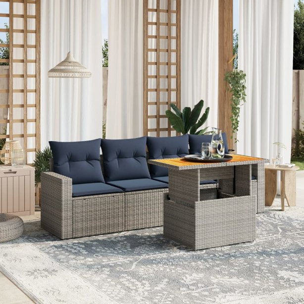 5-tlg. Garten-Sofagarnitur mit Kissen Schwarz Poly Rattan