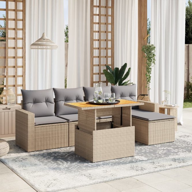 6-tlg. Garten-Sofagarnitur mit Kissen Schwarz Poly Rattan