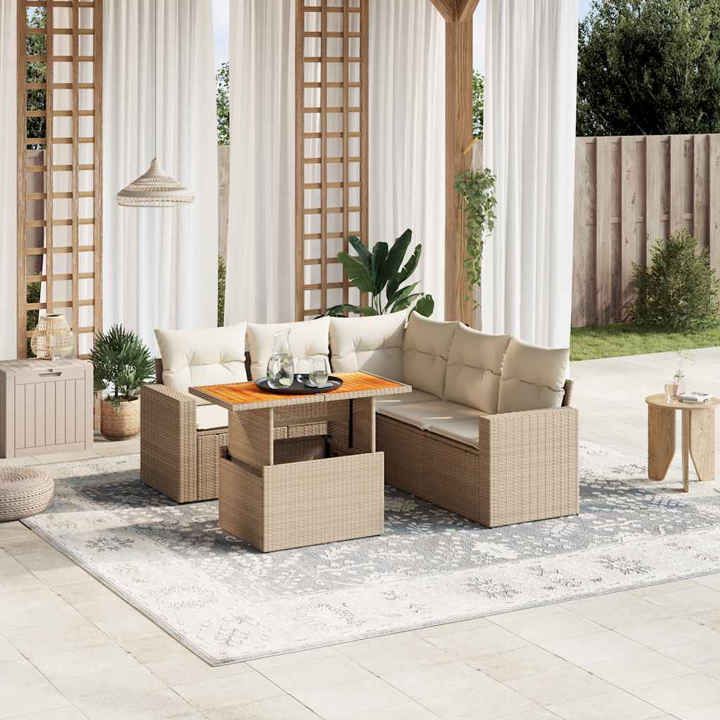 6-tlg. Garten-Sofagarnitur mit Kissen Schwarz Poly Rattan