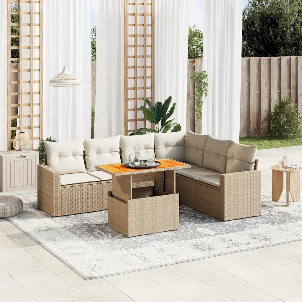 7-tlg. Garten-Sofagarnitur mit Kissen Schwarz Poly Rattan