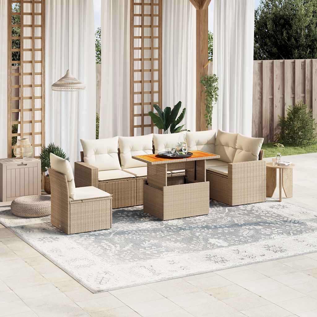 7-tlg. Garten-Sofagarnitur mit Kissen Schwarz Poly Rattan