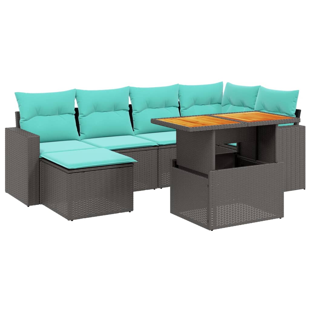7-tlg. Garten-Sofagarnitur mit Kissen Schwarz Poly Rattan