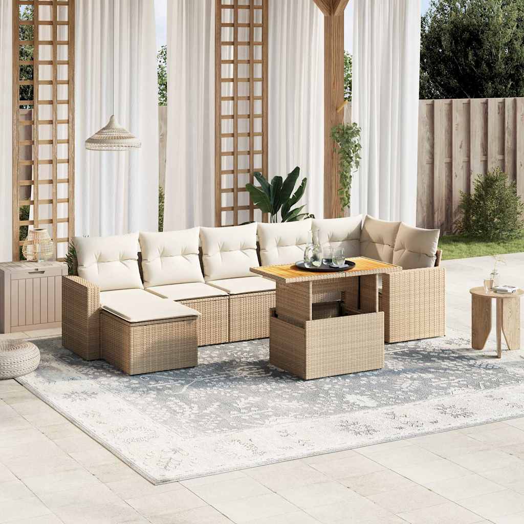 8-tlg. Garten-Sofagarnitur mit Kissen Schwarz Poly Rattan