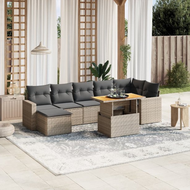 8-tlg. Garten-Sofagarnitur mit Kissen Schwarz Poly Rattan