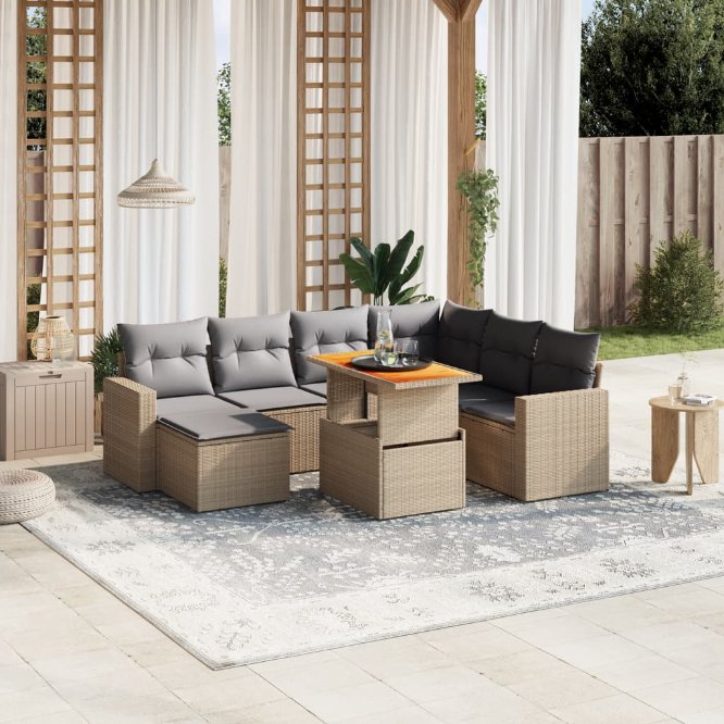 8-tlg. Garten-Sofagarnitur mit Kissen Schwarz Poly Rattan