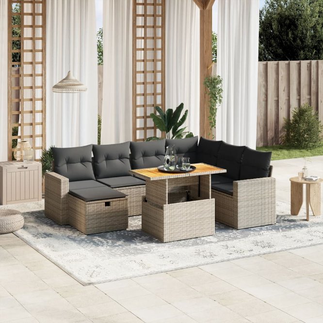 8-tlg. Garten-Sofagarnitur mit Kissen Schwarz Poly Rattan