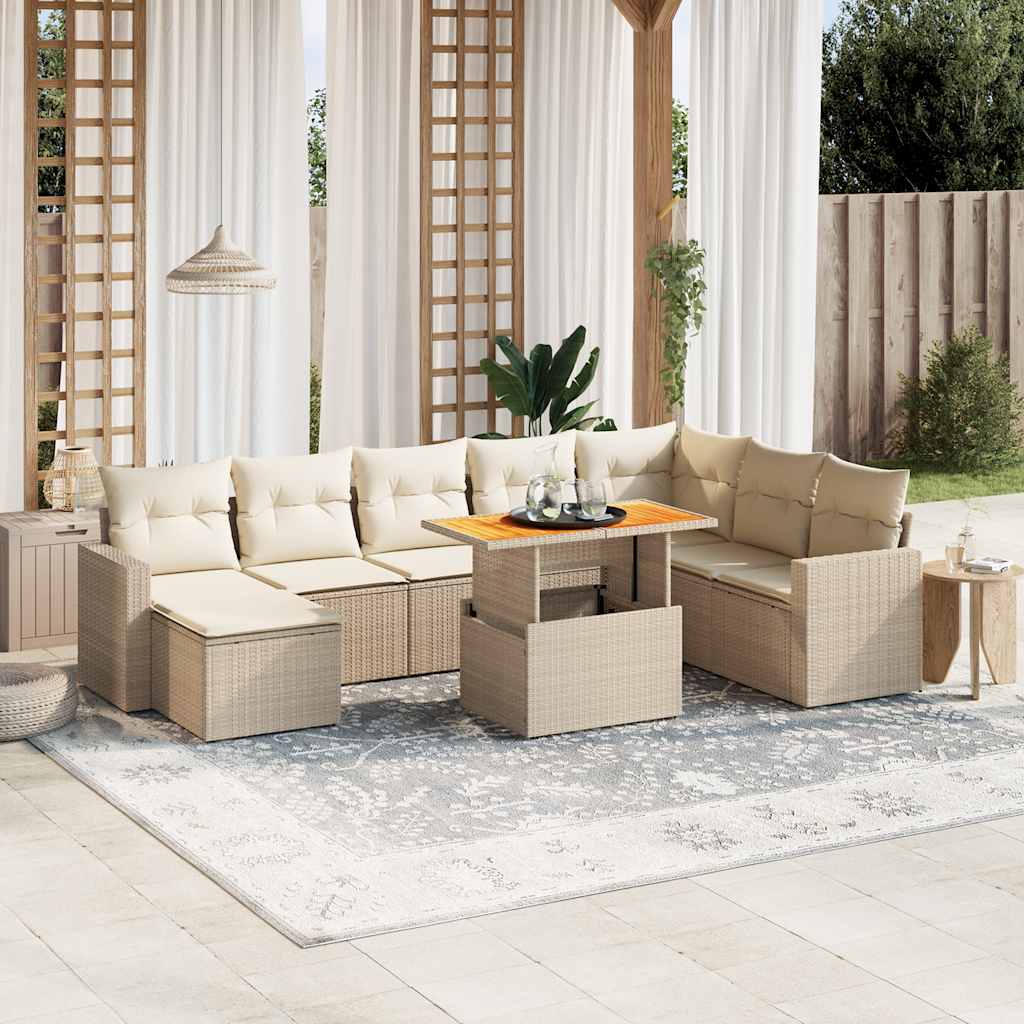 9-tlg. Garten-Sofagarnitur mit Kissen Schwarz Poly Rattan