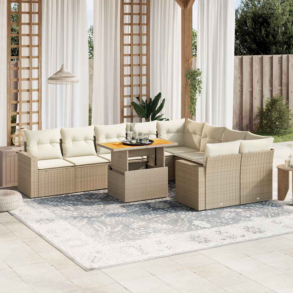 vidaXL 10-tlg. Garten-Sofagarnitur mit Kissen Schwarz Poly Rattan