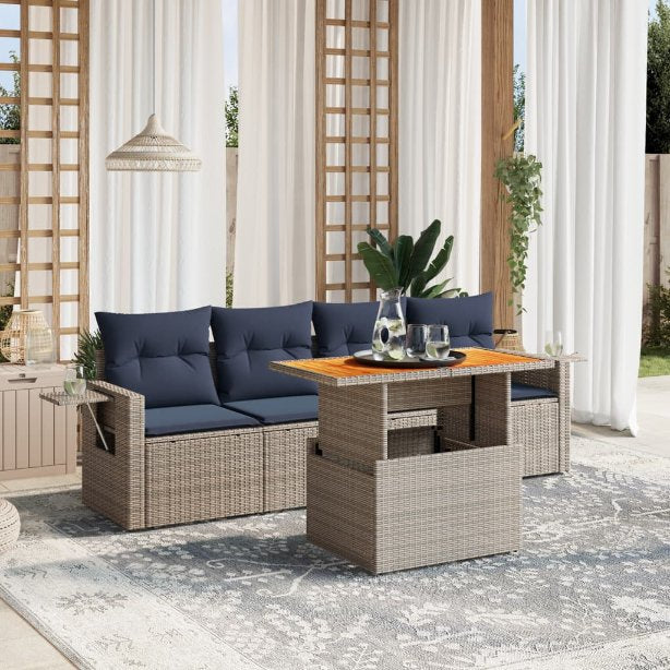 5-tlg. Garten-Sofagarnitur mit Kissen Schwarz Poly Rattan