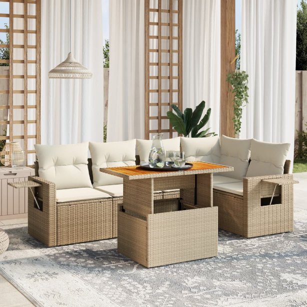 6-tlg. Garten-Sofagarnitur mit Kissen Schwarz Poly Rattan