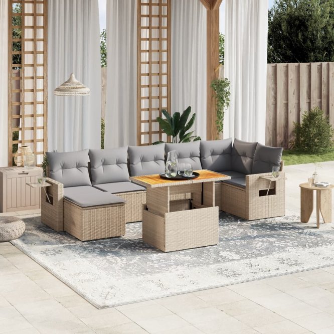 8-tlg. Garten-Sofagarnitur mit Kissen Schwarz Poly Rattan