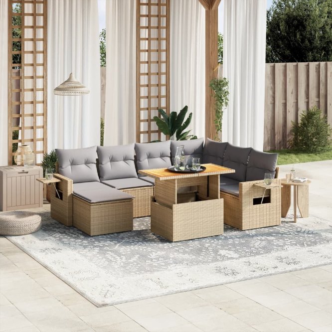 8-tlg. Garten-Sofagarnitur mit Kissen Schwarz Poly Rattan