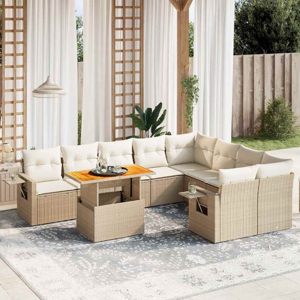 vidaXL 10-tlg. Garten-Sofagarnitur mit Kissen Schwarz Poly Rattan