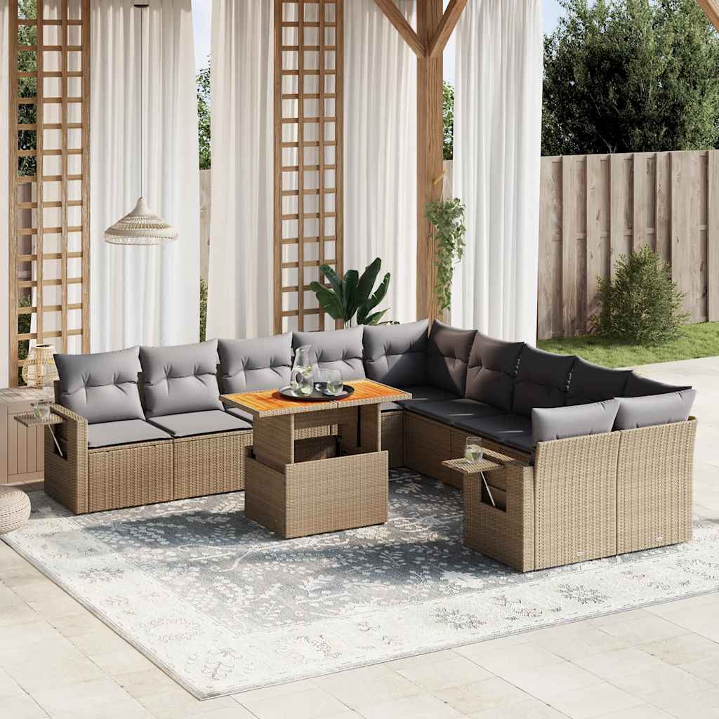 vidaXL 11-tlg. Garten-Sofagarnitur mit Kissen Schwarz Poly Rattan