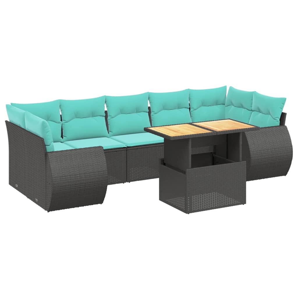 8-tlg. Garten-Sofagarnitur mit Kissen Schwarz Poly Rattan