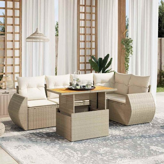 6-tlg. Garten-Sofagarnitur mit Kissen Schwarz Poly Rattan