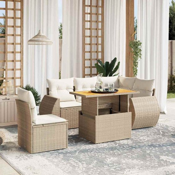 6-tlg. Garten-Sofagarnitur mit Kissen Schwarz Poly Rattan