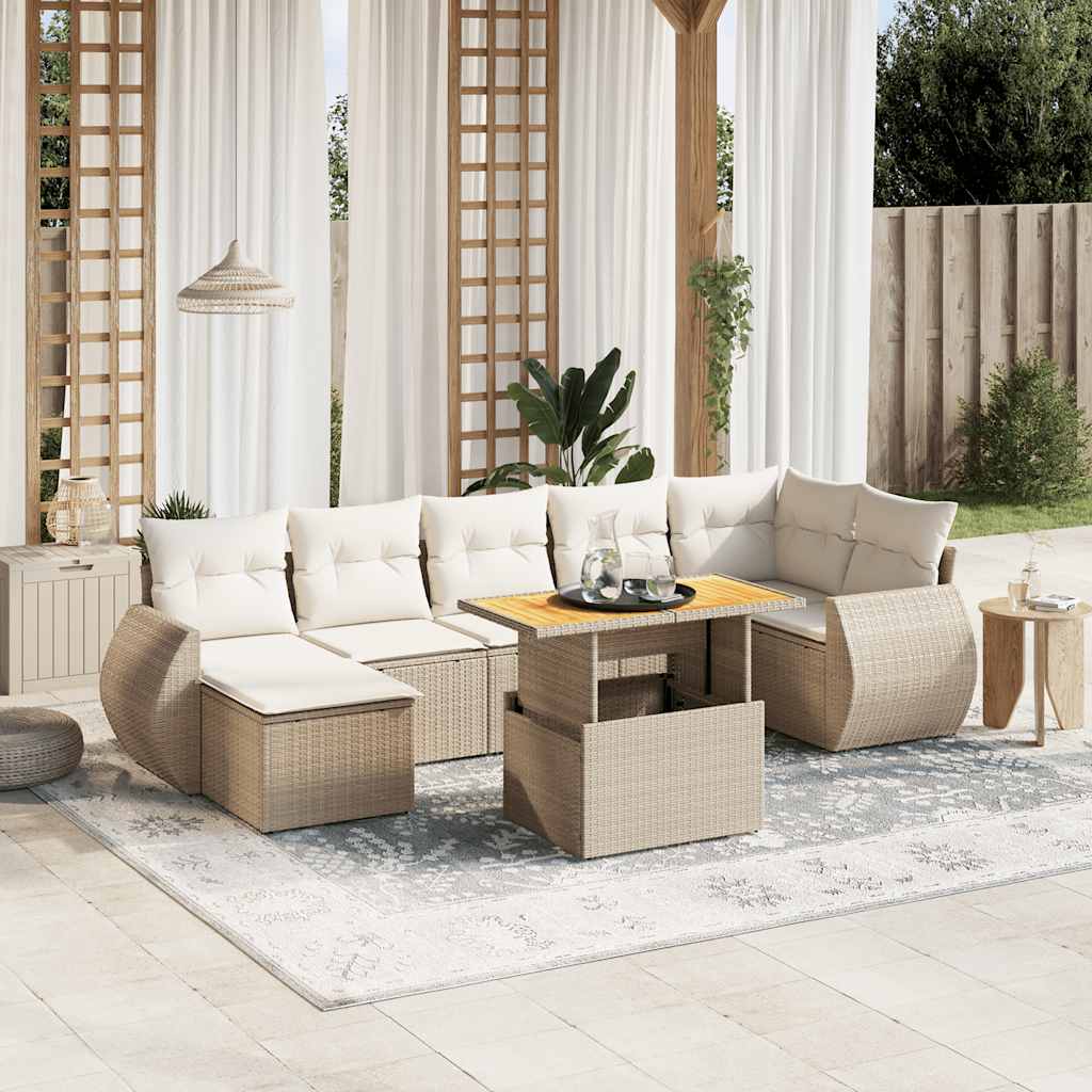 8-tlg. Garten-Sofagarnitur mit Kissen Schwarz Poly Rattan