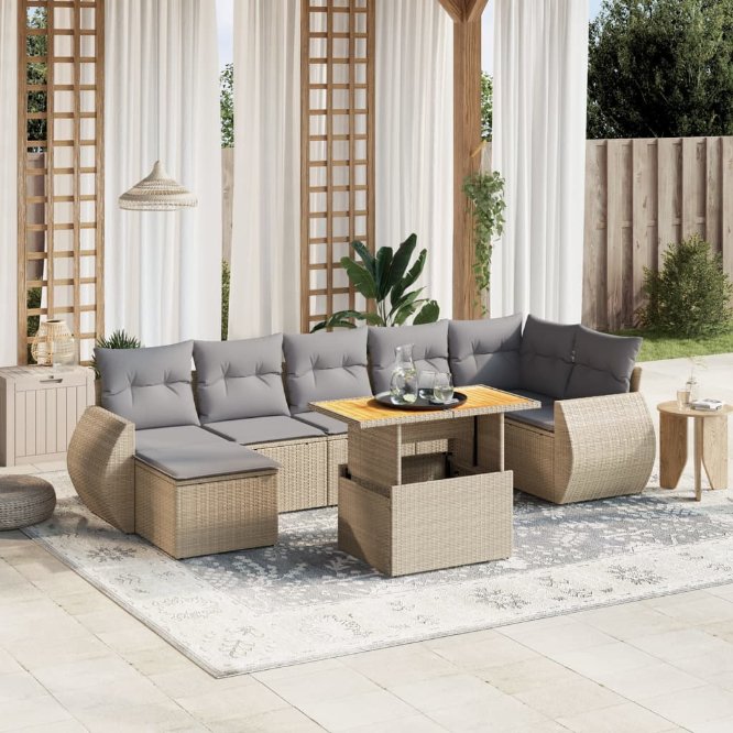 8-tlg. Garten-Sofagarnitur mit Kissen Schwarz Poly Rattan