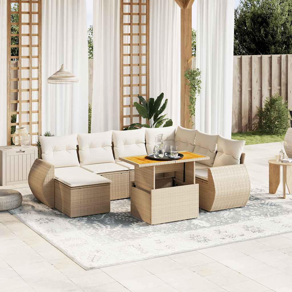 8-tlg. Garten-Sofagarnitur mit Kissen Schwarz Poly Rattan