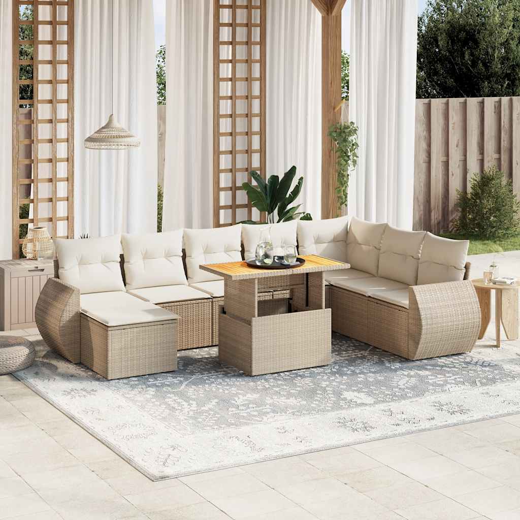 9-tlg. Garten-Sofagarnitur mit Kissen Schwarz Poly Rattan
