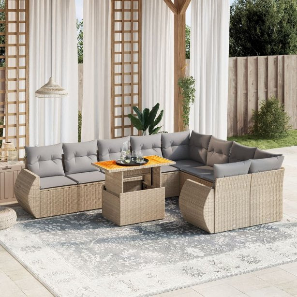 vidaXL 10-tlg. Garten-Sofagarnitur mit Kissen Schwarz Poly Rattan