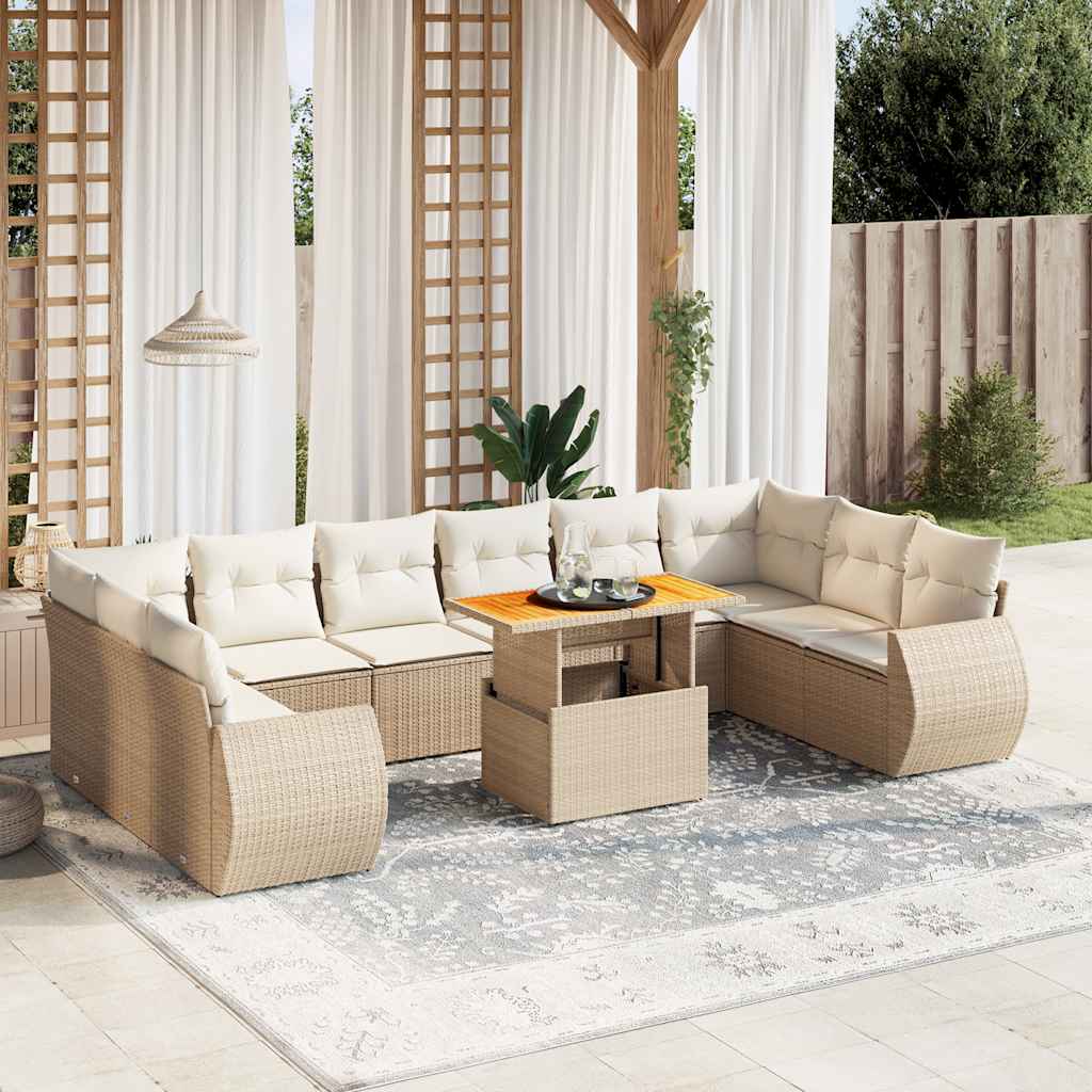 vidaXL 11-tlg. Garten-Sofagarnitur mit Kissen Schwarz Poly Rattan