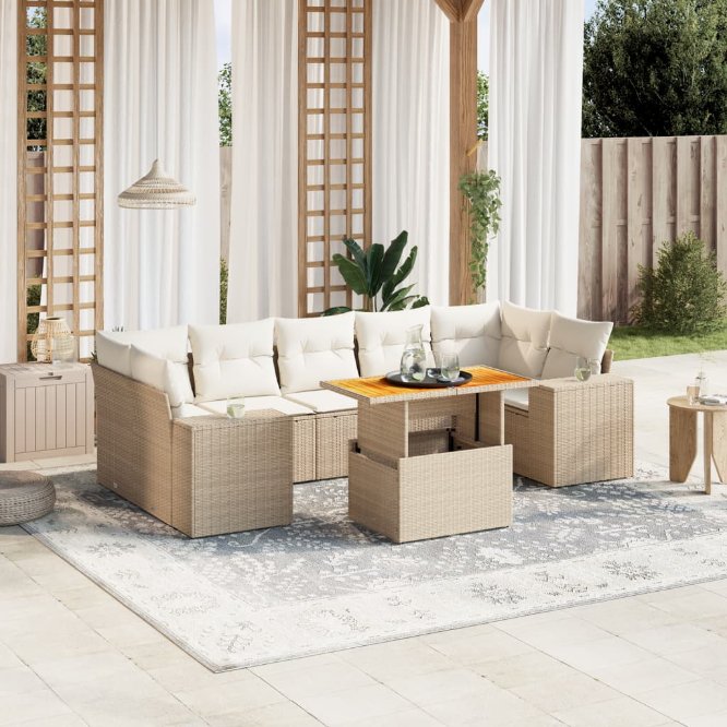 8-tlg. Garten-Sofagarnitur mit Kissen Schwarz Poly Rattan
