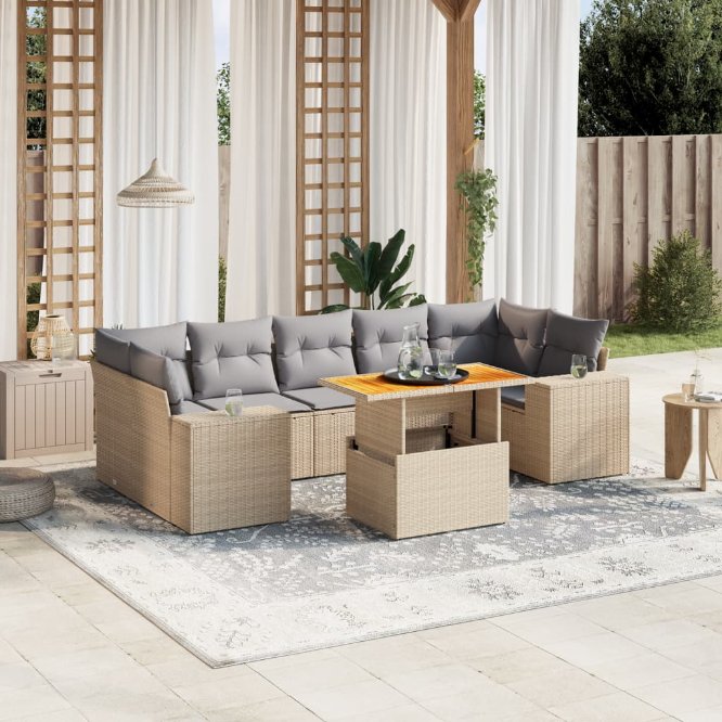 8-tlg. Garten-Sofagarnitur mit Kissen Schwarz Poly Rattan