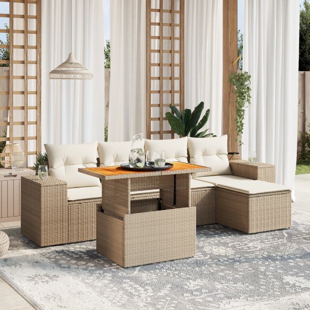 6-tlg. Garten-Sofagarnitur mit Kissen Schwarz Poly Rattan