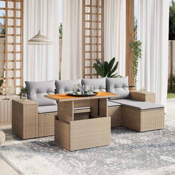 6-tlg. Garten-Sofagarnitur mit Kissen Schwarz Poly Rattan