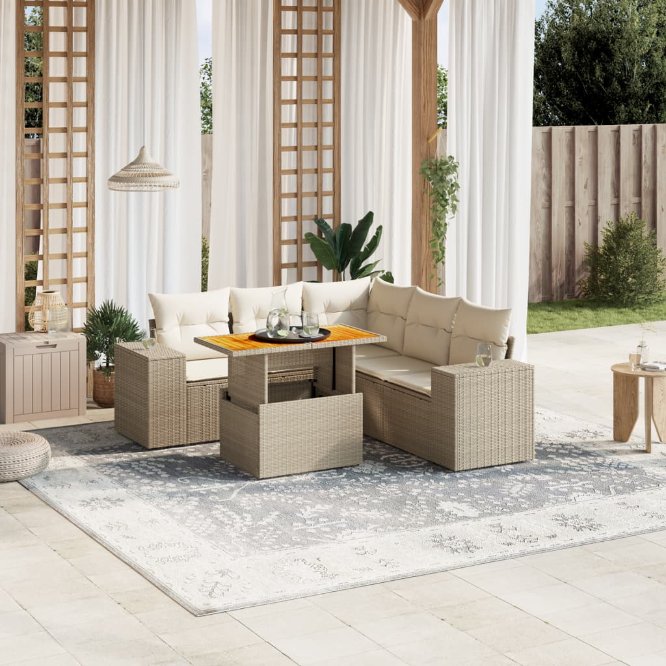 6-tlg. Garten-Sofagarnitur mit Kissen Schwarz Poly Rattan