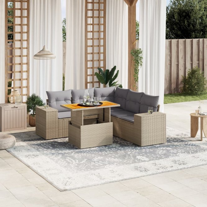 6-tlg. Garten-Sofagarnitur mit Kissen Schwarz Poly Rattan