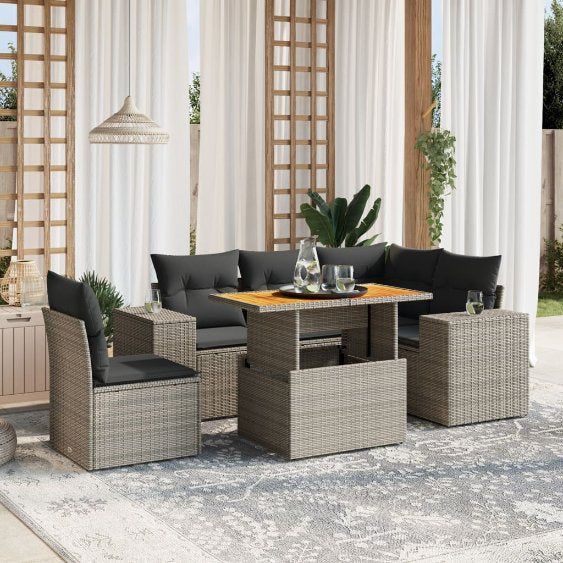 6-tlg. Garten-Sofagarnitur mit Kissen Schwarz Poly Rattan