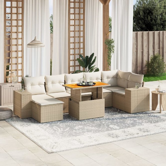 8-tlg. Garten-Sofagarnitur mit Kissen Schwarz Poly Rattan