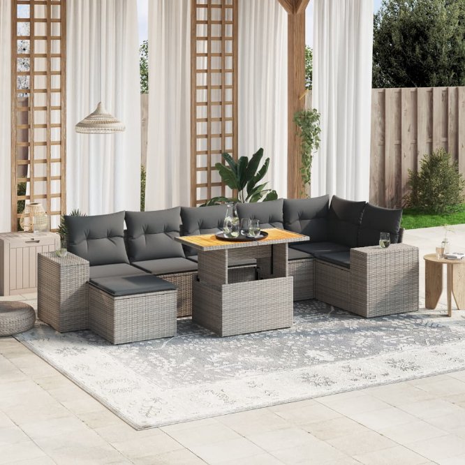 8-tlg. Garten-Sofagarnitur mit Kissen Schwarz Poly Rattan
