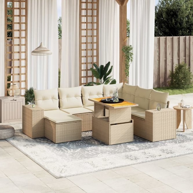 8-tlg. Garten-Sofagarnitur mit Kissen Schwarz Poly Rattan