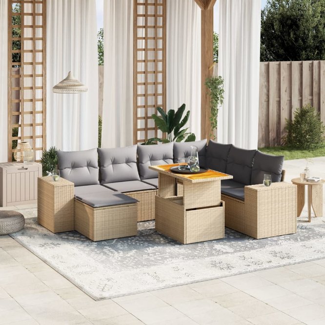8-tlg. Garten-Sofagarnitur mit Kissen Schwarz Poly Rattan