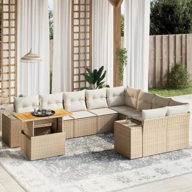 vidaXL 10-tlg. Garten-Sofagarnitur mit Kissen Schwarz Poly Rattan