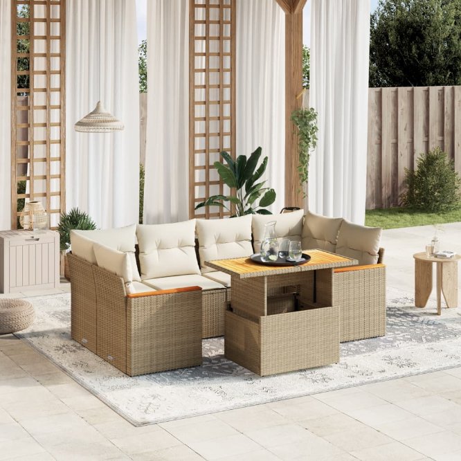 7-tlg. Garten-Sofagarnitur mit Kissen Schwarz Poly Rattan