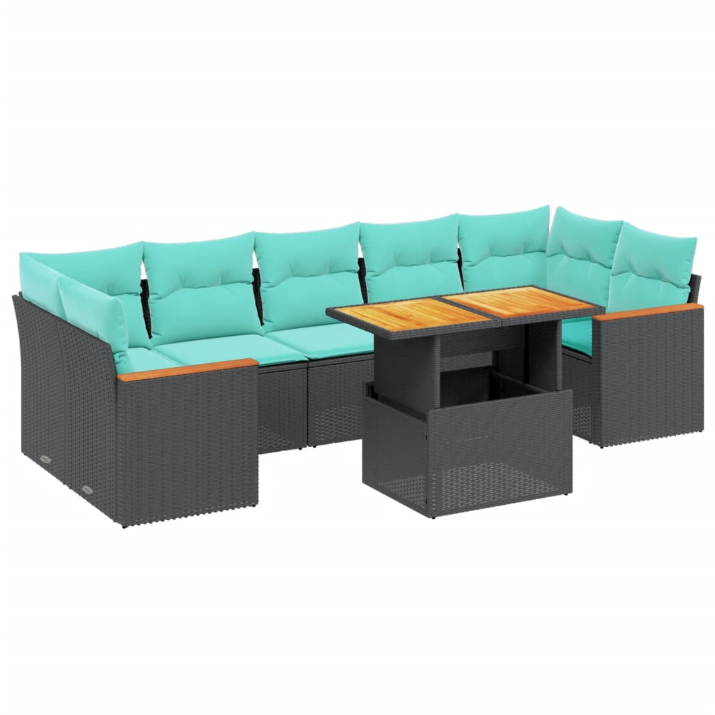 8-tlg. Garten-Sofagarnitur mit Kissen Schwarz Poly Rattan