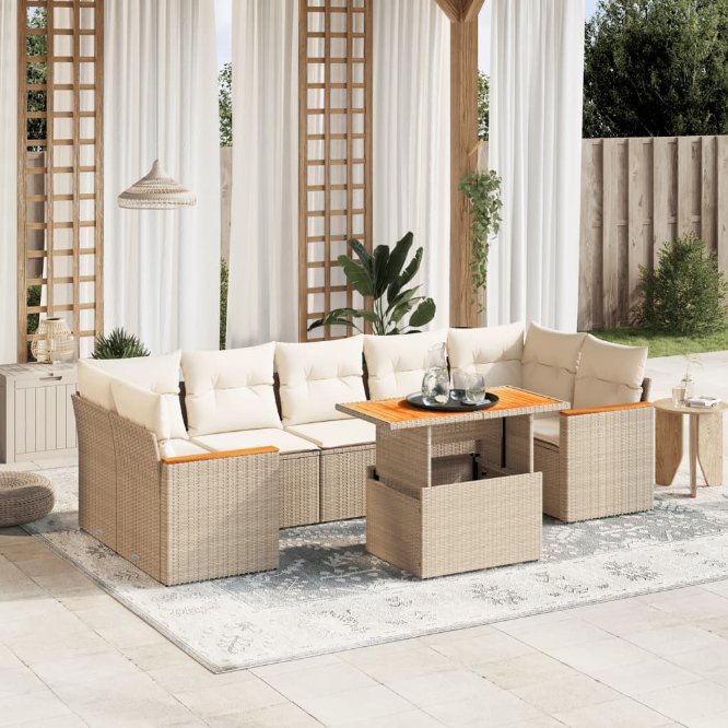 8-tlg. Garten-Sofagarnitur mit Kissen Schwarz Poly Rattan