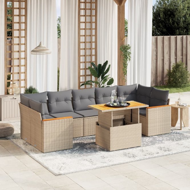 8-tlg. Garten-Sofagarnitur mit Kissen Schwarz Poly Rattan