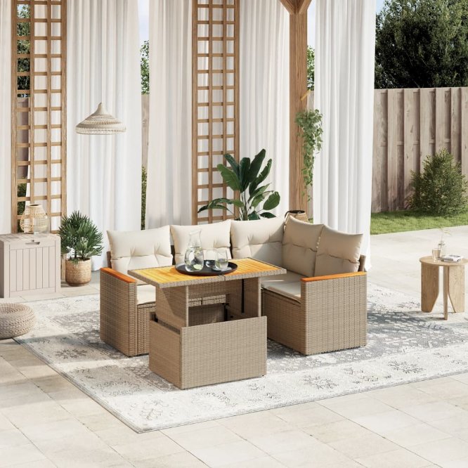 5-tlg. Garten-Sofagarnitur mit Kissen Schwarz Poly Rattan