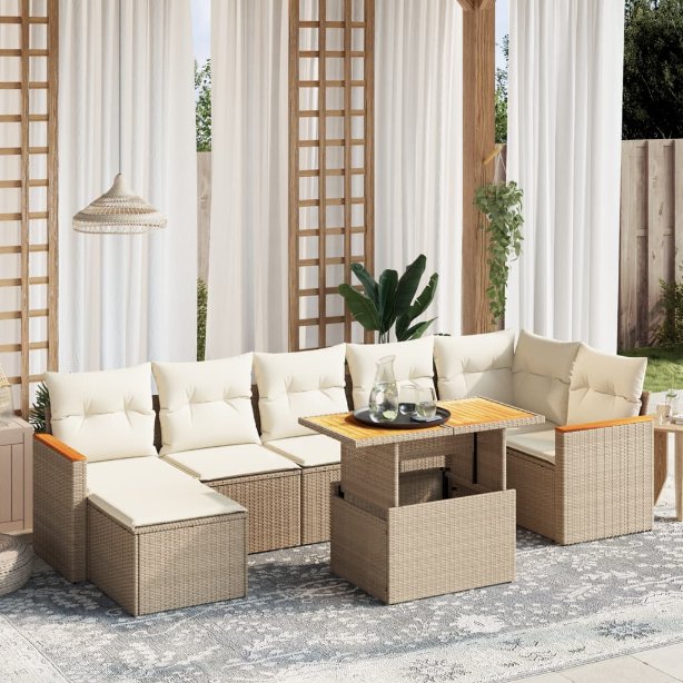 8-tlg. Garten-Sofagarnitur mit Kissen Schwarz Poly Rattan