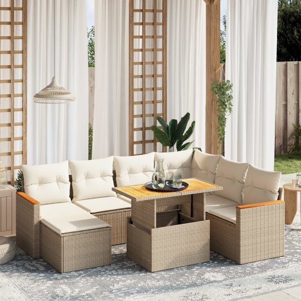 8-tlg. Garten-Sofagarnitur mit Kissen Schwarz Poly Rattan