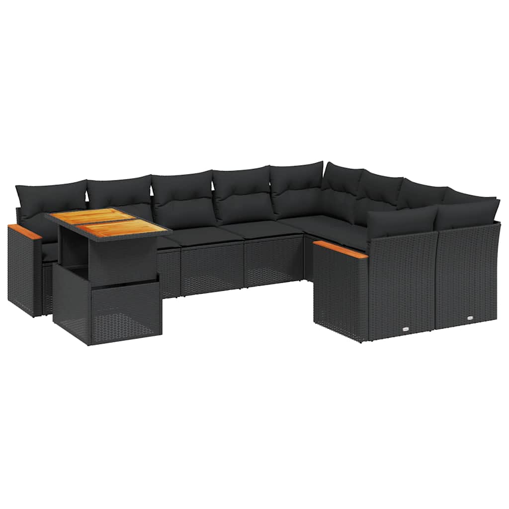 vidaXL 10-tlg. Garten-Sofagarnitur mit Kissen Schwarz Poly Rattan